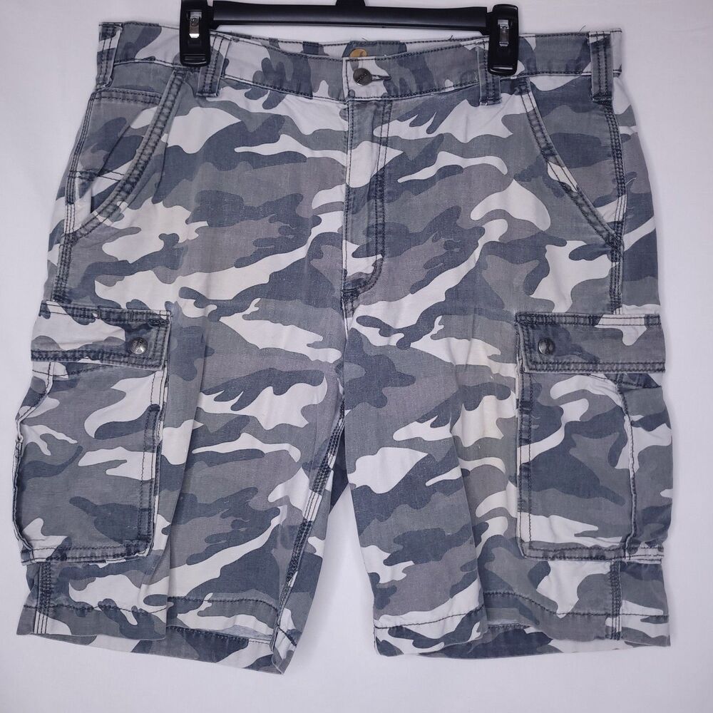 Carhartt Cargo Shorts Mens 38 Snow Camo Relaxed Fit